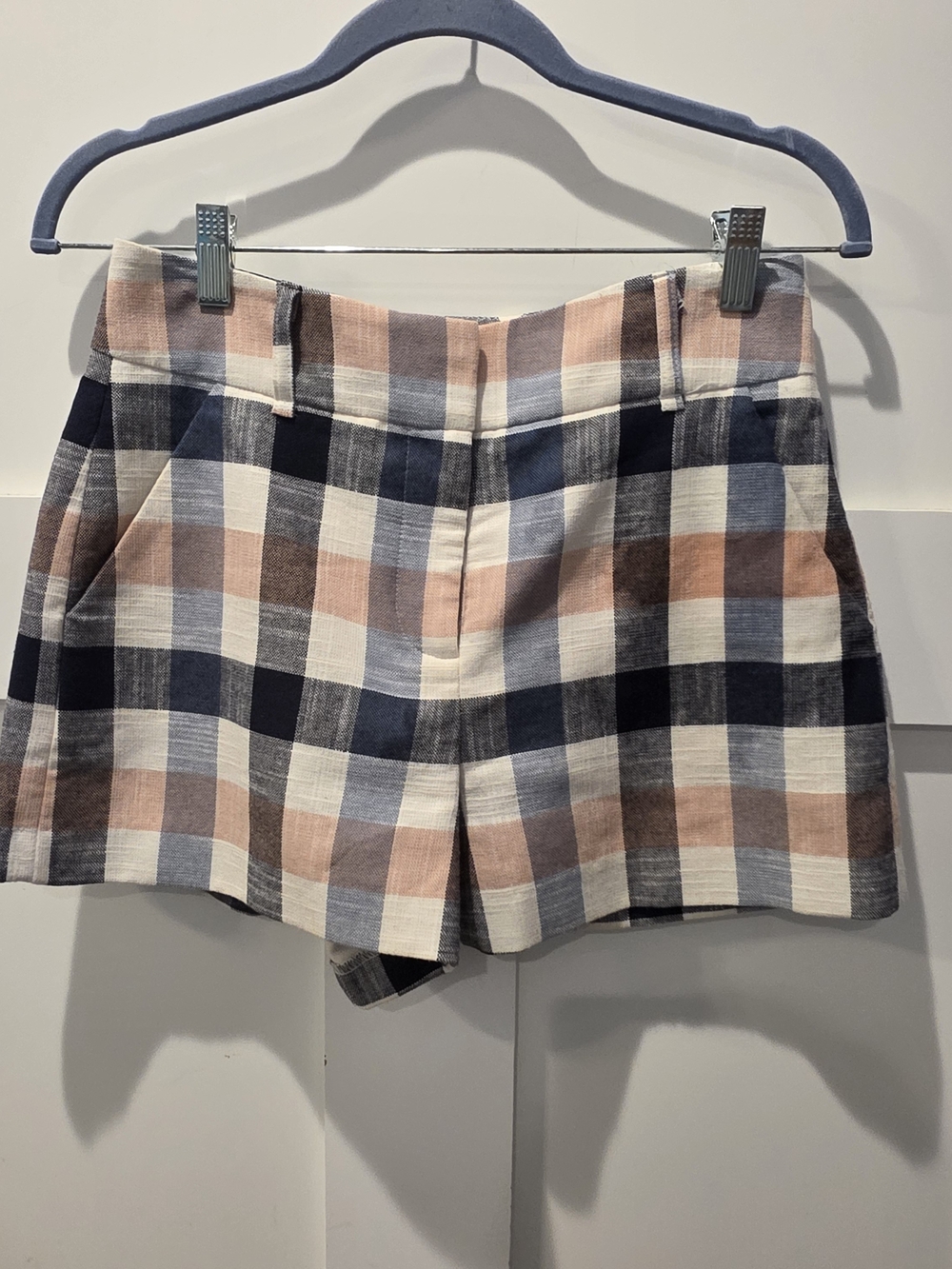 Veronica Beard Plaid Pink Navy Cream Womens Shorts Preppy Coastal Sz 2 Dickey